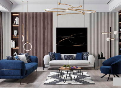 Moderne Couchgarnitur Luxus Sofas Dreisitzer Sessel Blau Polstermöbel 3tlg